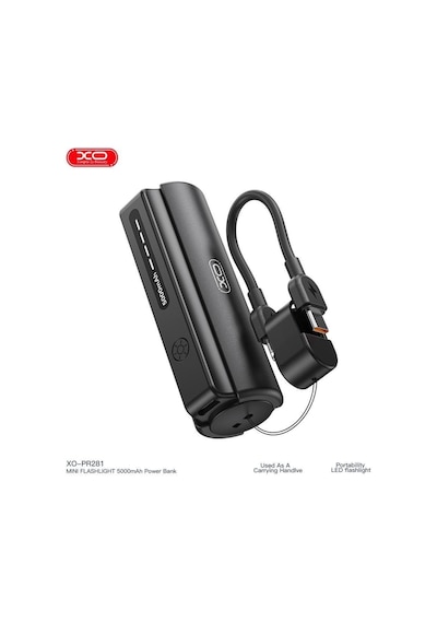 Pr281 İp 5000 Mah El Feneri Özellikli Type-c To Lightning Powerbank Şarj Aleti Beyaz