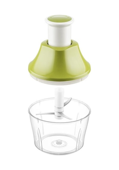 Flosoft Paslanmaz Çelik Bıçak Manuel Doğrayıcı Rondo, 3 Bıçaklı Üstten Basmalı El Robotu 700 Ml Yeşil
