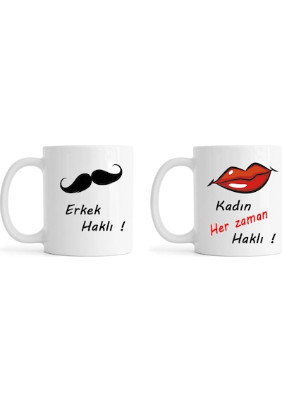 Hidz Erkek Haklı, Kadın Her Zaman Haklı 2'li Kupa Beyaz