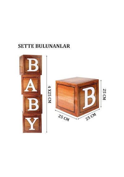 Baby Yazılı Ahşap Damarlı Baby Shower Dekorasyon Kutu Set