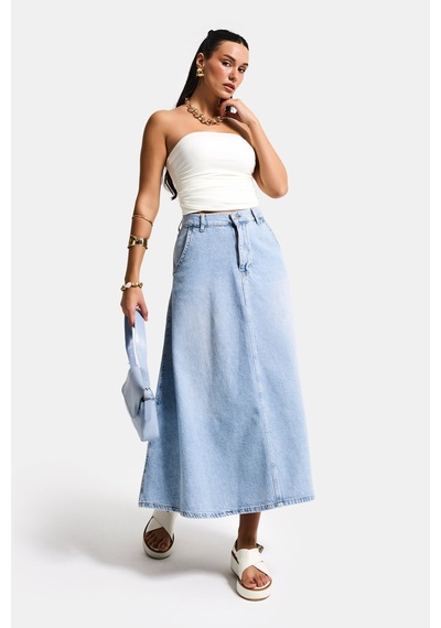 Itsbasic Kadın Snow Kot Rengi Vinca A Tipi Kesim Denim Etek