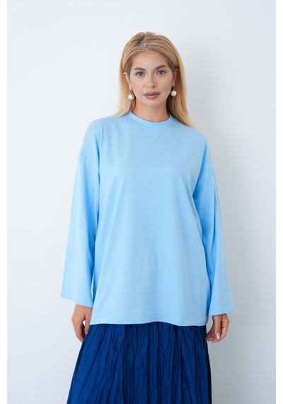 Herkesemoda Kadın Tesettüre Uygun Geniş Kollu Body Mavi