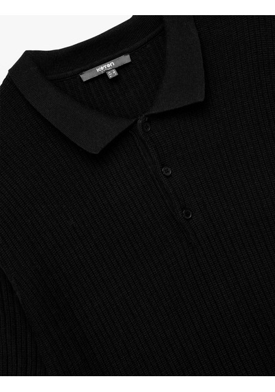 Koton Regular Fit Kısa Kollu Pamuklu Dokulu Düğmeli Polo Yaka Triko Tişört Siyah 7wam70044ht