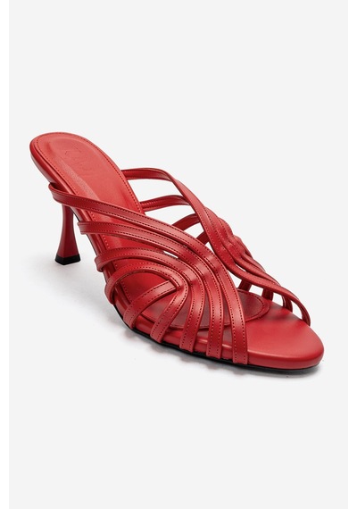 Luvi Shoes Olıvera Kırmızı Cilt Kadın İnce Topuklu Terlik