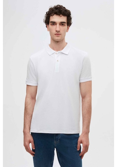 D's Damat Ds Damat Regular Fit Beyaz Pike Dokulu %100 Pamuk Kıvrılmaz Polo Yaka Nakışlı T-shirt 4HC14ORT51000 Beyaz