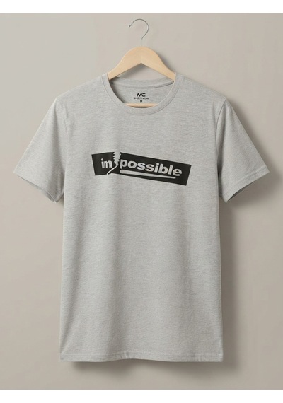 Maccali Erkek Gri Impossible Baskılı Bisiklet Yaka Bol Kesim Tişört