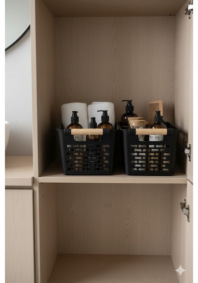 İndecor Houseware 2 Adet Çok Amaçlı Plastik Tutacaklı Organizer Sepet Dolap İçi Çekmece Düzenleyici - Siyah