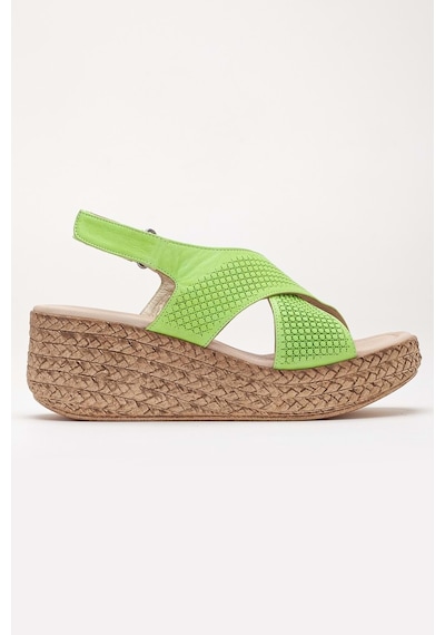 Analin Shoes Kadın Hakiki Deri Çapraz Bantlı Cırtlı Sandalet Fıstık Yeşili