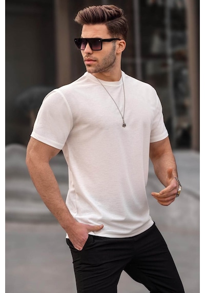 Madmext Ekru Regular Fit Basic Erkek Tişört 6069 Ekru