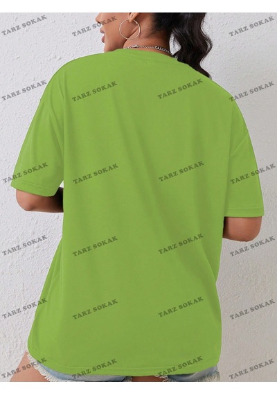 Noıssey Unisex Bay Ayı & Slogan Baskılı Kadın T-shirt Kod-1338 Yeşil