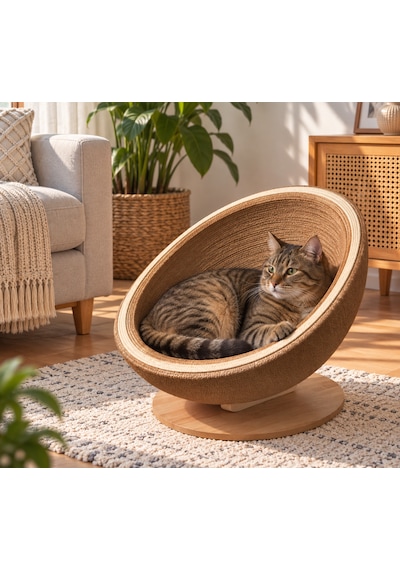 Pureza Oval Tasarımlı Kedi Yatağı Ve Tırmalama Alanı, Ahşap Tabanlı