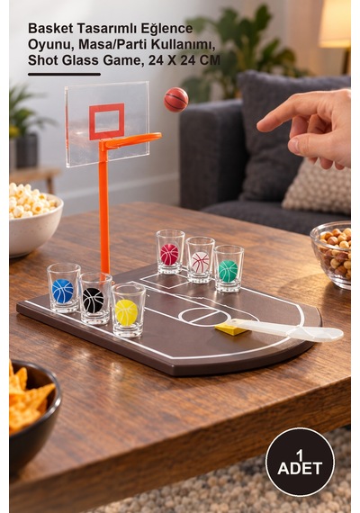 1 Adet Shot Bardak Oyunu Basket Tasarımlı Eğlence Oyunu, Masa/parti Kullanımı, Shot Glass Game, 24 X 24 Cm Safir