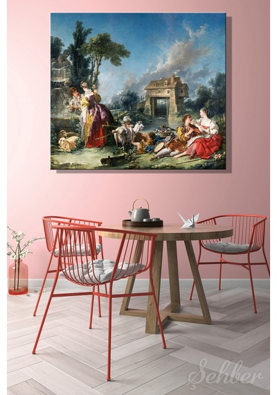 François Boucher'nin "aşk Çeşmesi" La Fontaine D'amour Adlı Eseri Kare Kanvas Tablo 4314 Çok Renkli