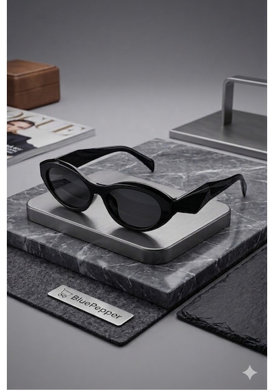 Katte Çerçeveli Cateye Güneş Gözlüğü Modern Zarif Model Unisex Gözlük Siyah