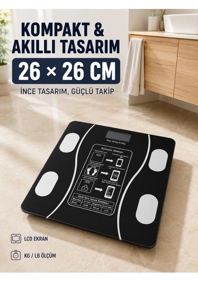 180 Kg Akıllı Cam Tartı Bluetooth Vücut Su Ve Bmı Ölçüm Destekli Baskül