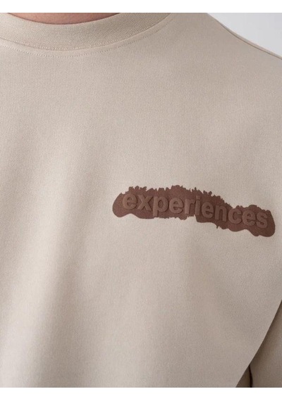 Erkek Çocuk Sırt Baskılı Pamuklu Oversize T-shirt Şort Takım-15798 Bej