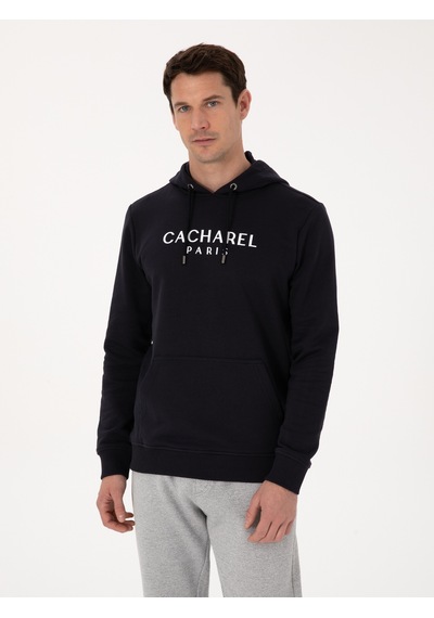 Lacivert Regular Fit %100 Pamuk Kapüşonlu Sweatshirt