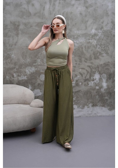 Rawea Kadın Modal Kumaş Etek Pantolon - Oversize & Geniş Paça Haki