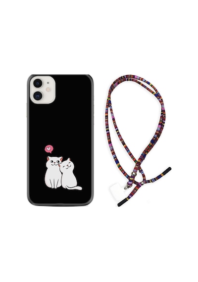 Apple Uyumlu iPhone 12 Mini Kılıf Rasta Boyun Askılı Love Cats 1690