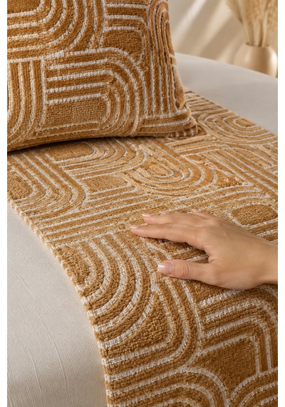 Fuly Consept 2 Li 43x43 Kırlent Kılıfı Ve 30x120 Runner Set Turuncu Renk.