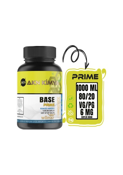 Prime Base 1000 Ml Vg Pg 80-20 6 Mg/ml Bitkisel Gliserin Base E422