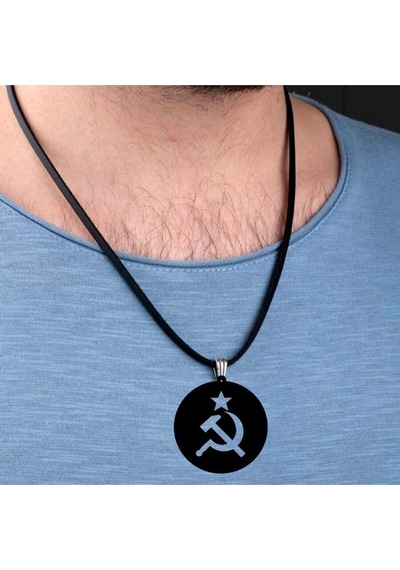 Tamgacrafts Özel Seri Retro Sembol Figürlü Siyah Akrilik Kolye 5 Cm Deri İpli