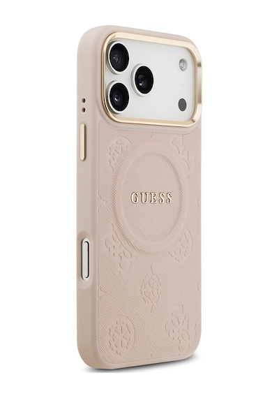 Apple Uyumlu iPhone 17 Pro Max Kılıf Guess Lisanslı M-safeli Sıcak Baskılı Yazı Logolu Pu Deri Peony Pembe Pembe