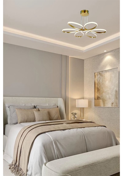Modern Gold Papatya Tek Renk Beyaz&sarı&günşığı Led Avize Gold