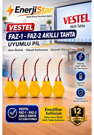 Vestel Etkileşimli Faz-1 Faz-2 Akıllı Tahta Cr2032 Kablolu Soketli Bios Pili 5 Adet
