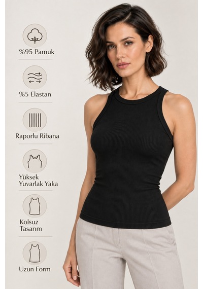 Loule Kadın 3'lü Ribana Raporlu Atlet Siyah-yeşil-beyaz %95 Pamuk Çok Renkli