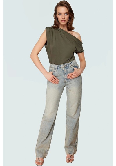 Frm Regular Kalıp Polyester Bluz Yazlık Şıklık Seçkin Malzeme Haki