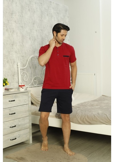 Alissa Erkek Pijama Şort 3 Lü Damat Çeyiz Seti 4010 Bordo