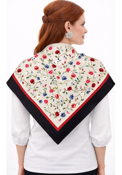 Tarzını Seç Siyah Gül Fular / Bandana / Aksesuar / Eşarp 90x90 Cm