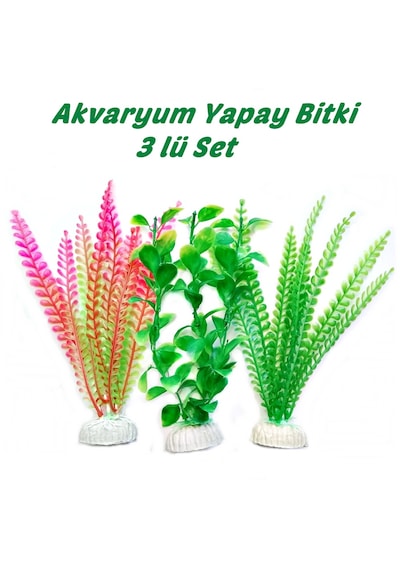 Plastik Süs Yapay Akvaryum Bitkisi Dekoru 20 Cm 3 Lü Set