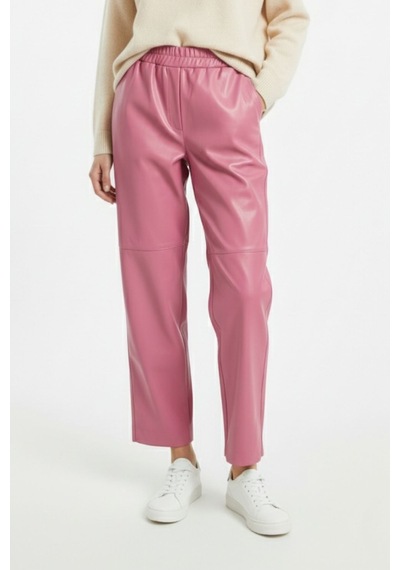 Mizalle Deri Görünümlü Pembe Jogger Pantolon Pembe
