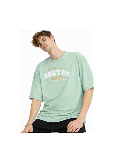 Misa Tahtakale Boston - Baskılı Oversize Tişört Su Yesılı Çok Renkli Misa Tahtakale Boston - Baskılı Oversize Tişört Su Yesılı Çok Renkli