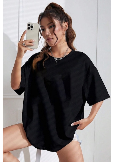 Starry Sky Baskılı Unisex Oversize Tshirt Siyah