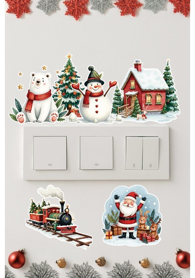 6 Lı Yeni Yıl Temalı Mini Sticker Priz Sticker Yılbaşı Yeni Yıl Mini Boy Sticker Seti Yeni Yıl Treni Dijital Baskı