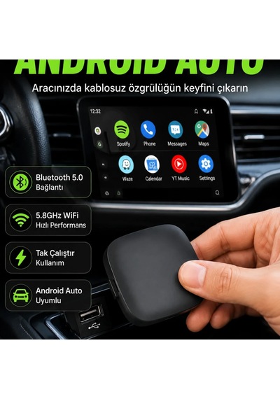 Android Auto Kablosuz Adaptör Bluetooth 5.0 5.8ghz Wifi Destekli Usb Bağlantılı Yeni Nesil