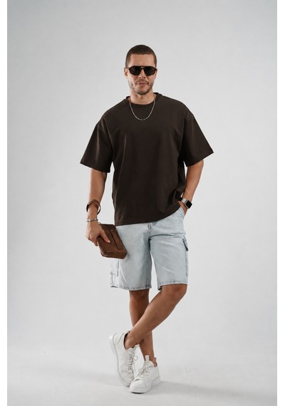 King Brich Oversize Kalıp Basic %100 Pamuklu Erkek Tişört Kahverengi