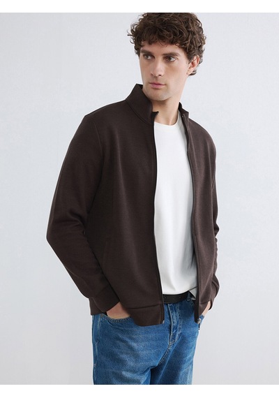 Lcwaıkıkı Classic Kahverengi Dik Yaka Erkek Fermuarlı Sweatshirt
