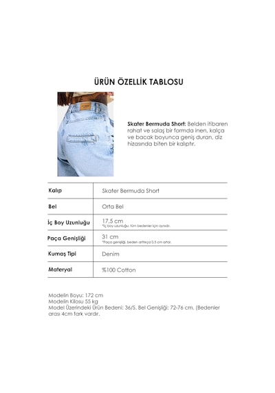 it's basic Kadın Ice 4s6-3 Skater Fit Bermuda Denim Şort Ice Rengi