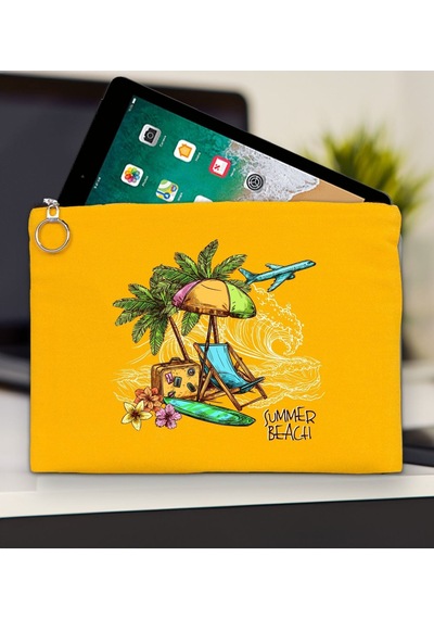 Bk Gift Yaz Temalı-9 Sarı Tablet Çantası 30x21cm, Apple iPad Uyumlu Çantası, Baskılı Tablet Kılıfı