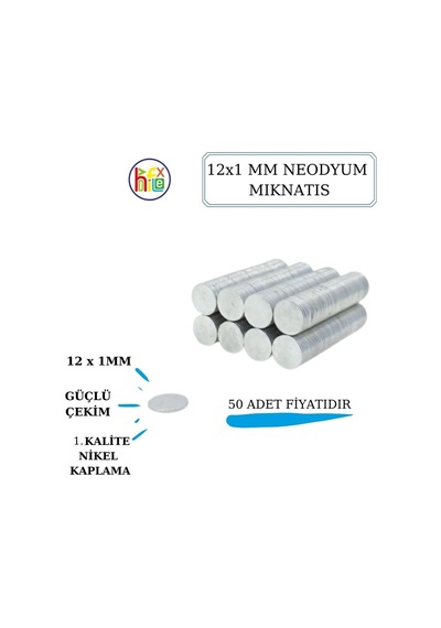 Neodyum Mıknatıs Nikel Kaplama 12Mm X1 Mm 50 Adet Fiyatıdır