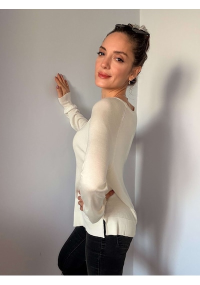 Ali Butik Ekru Bisiklet Yaka Basic İnce Triko Ekru