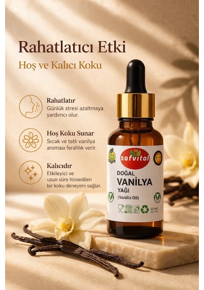 Safvital Vanilya Yağı 20 Ml Aromatik Bakım Yağı Cilt Saç Ve Aromaterapi İçin Kalıcı Hoş Koku