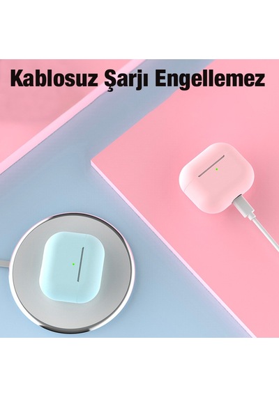 Ally Apple Uyumlu AirPods 3 için Ultra İnce Koruma Silikon Kulaklık Kılıfı Mavi
