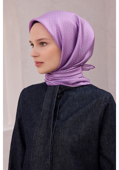 BELLİ Çiçek Desen İpek Twill Eşarp 4203d01 Leylak - 34