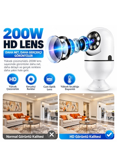 Ultratekno Lf-h68 E27 Wifi Ampul Kamera 360 1080p Gece Görüşlü Hareket Sensörlü Ip Kamera Yoosee