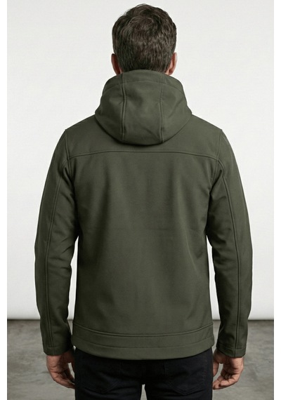 Erkek Mont İçi Polarlı Softshell Mont Su Ve Rüzgar Geçirmez Kapüşonlu Spor Mont Haki